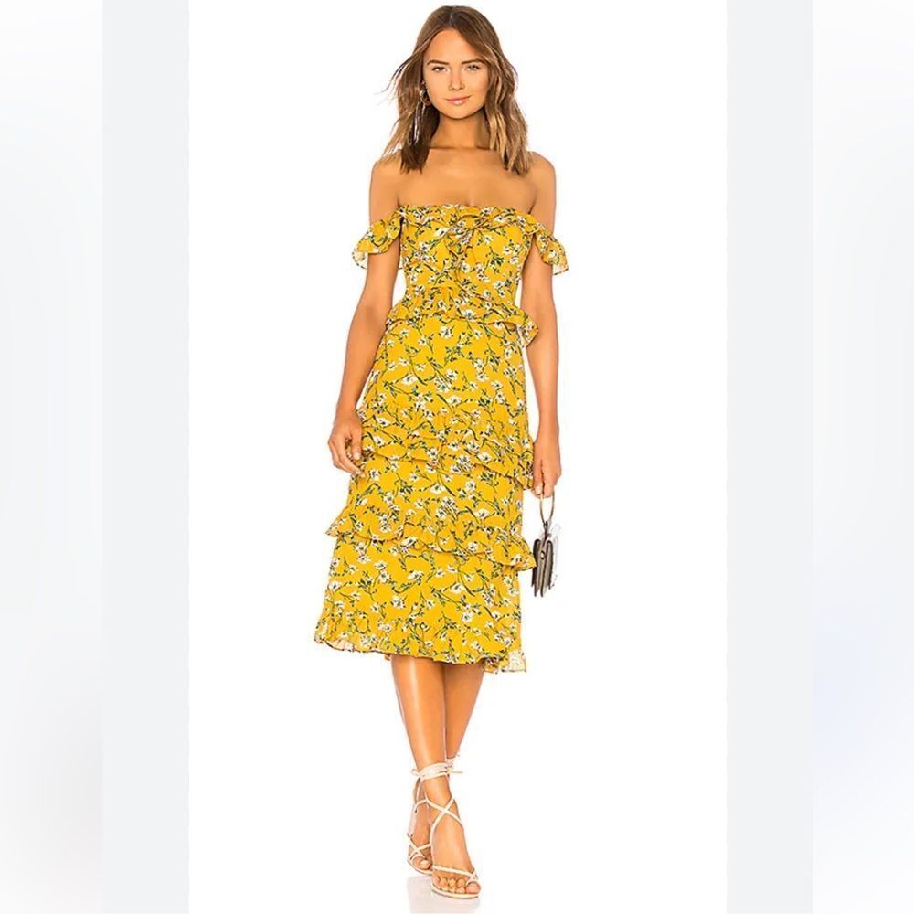 Off-Shoulder Yellow Floral Midi Dress